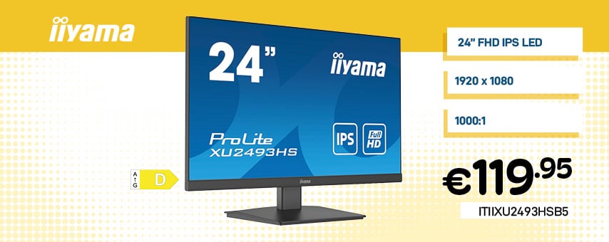 IIyama 24 ETE IPS-panel, 1920x1080, 4ms, 250cd/m2, Speakers, HDMI, DisplayPort (23,8 VIS)